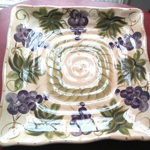 Large Square Ceramic Platter with Grapes